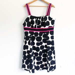 Black and White Polka Dot Plus Size Dress w/ Hot Pink Trim